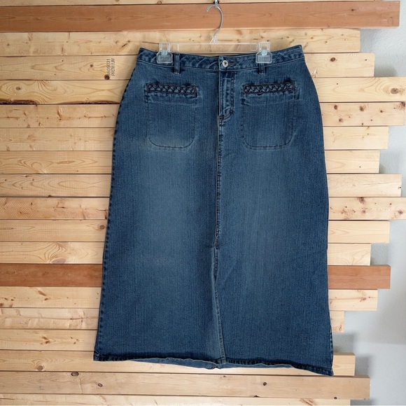 Riveted by Lee Dark Wash Blue Stretch front Pocket Long Denim Skirt Plus size 14 - Picture 1 of 11